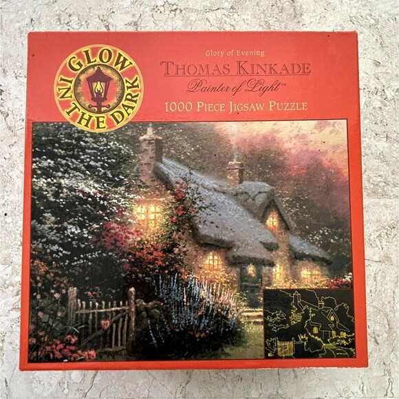 Thomas Kinkade GLOW IN THE DARK 1000 Piece Jigsaw Puzzle Glory of Evening - Picture 4 of 5